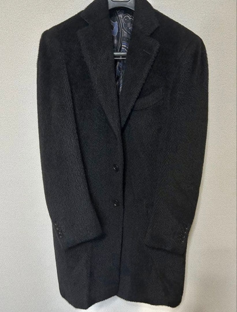 美品　ETRO ブラック チェスターコート　アルパカ　48