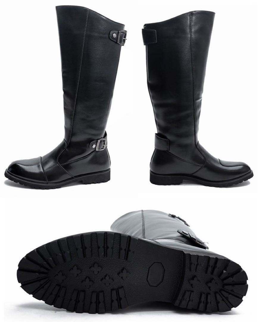 特攻ブーツ 斜めカット ロングブーツ ライダーブーツ ブラック