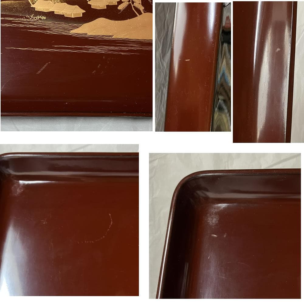 F1395 蒔絵 図変 脚付膳 五客 足付膳 絵変 蒔絵盆 金蒔絵 懐石道具