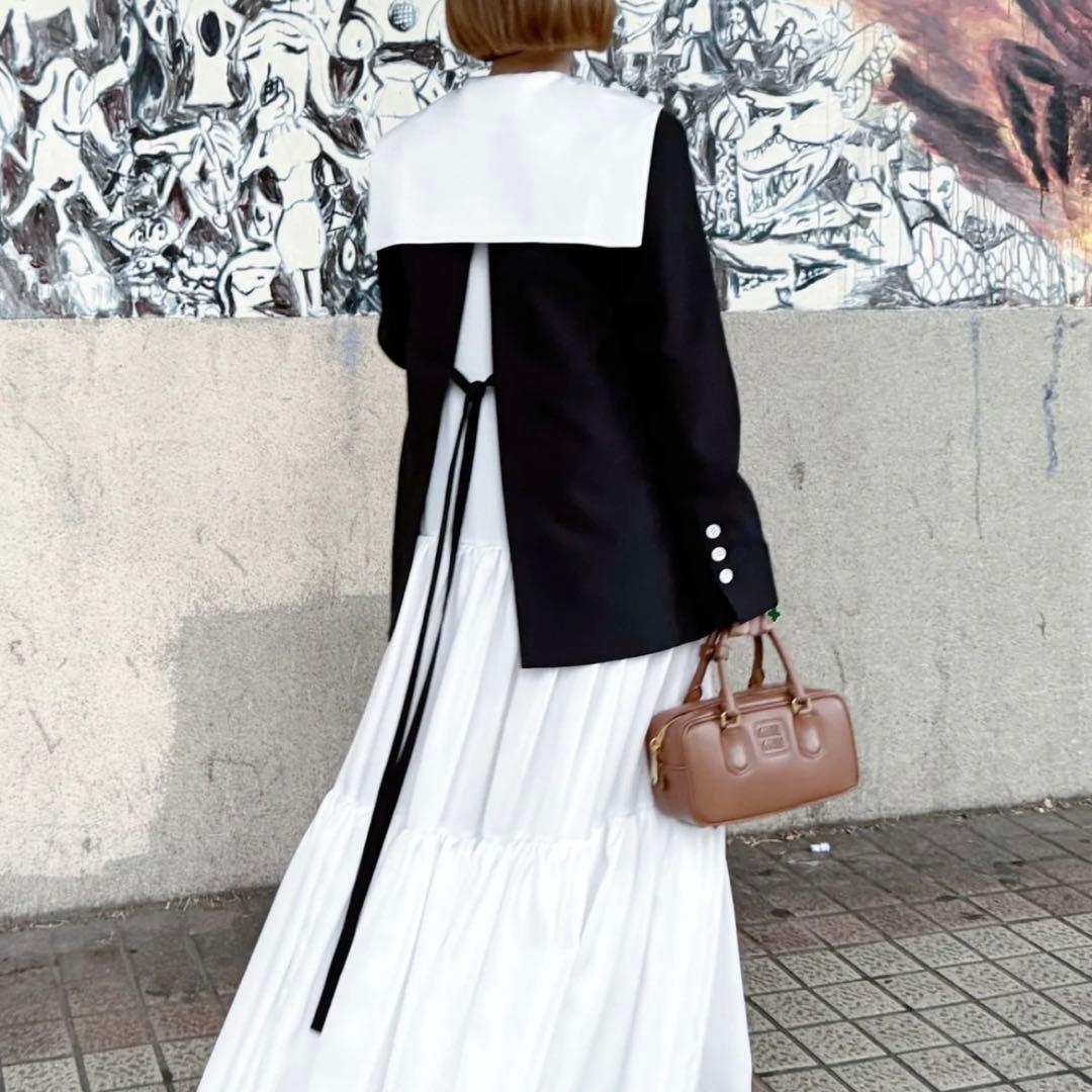 cygne ノーカラージャケット 黒 ダブルボタン