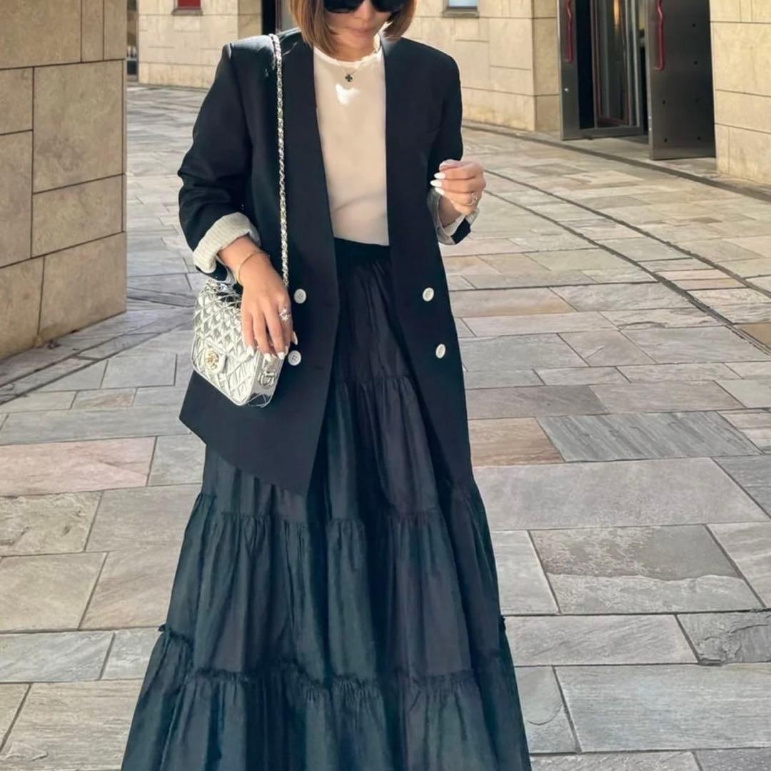 cygne ノーカラージャケット 黒 ダブルボタン