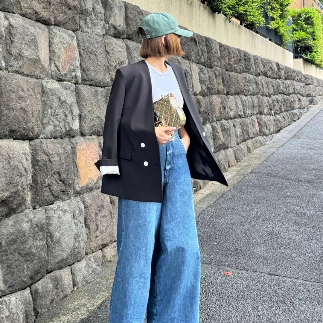 cygne ノーカラージャケット 黒 ダブルボタン