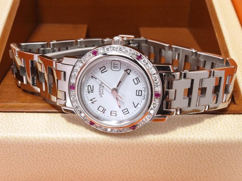 鑑別書つき　特注HERMES ダイヤ × ルビー ベゼル／鑑別書・箱