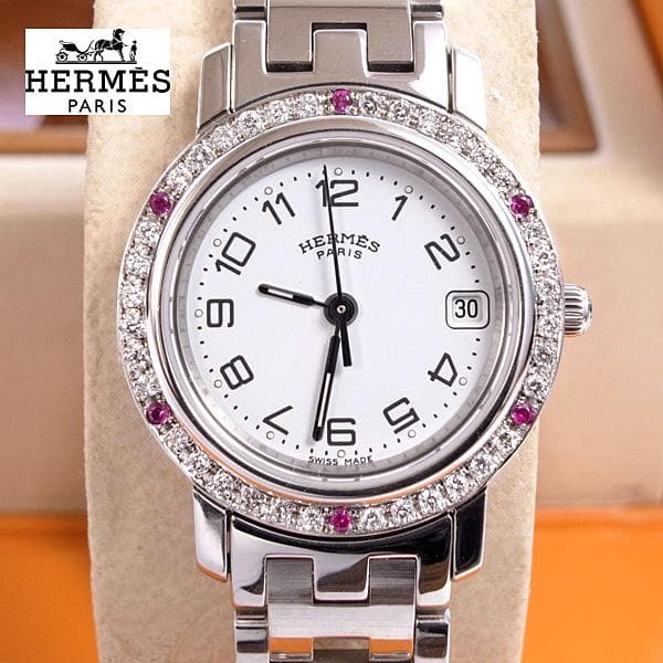 鑑別書つき　特注HERMES ダイヤ × ルビー ベゼル／鑑別書・箱