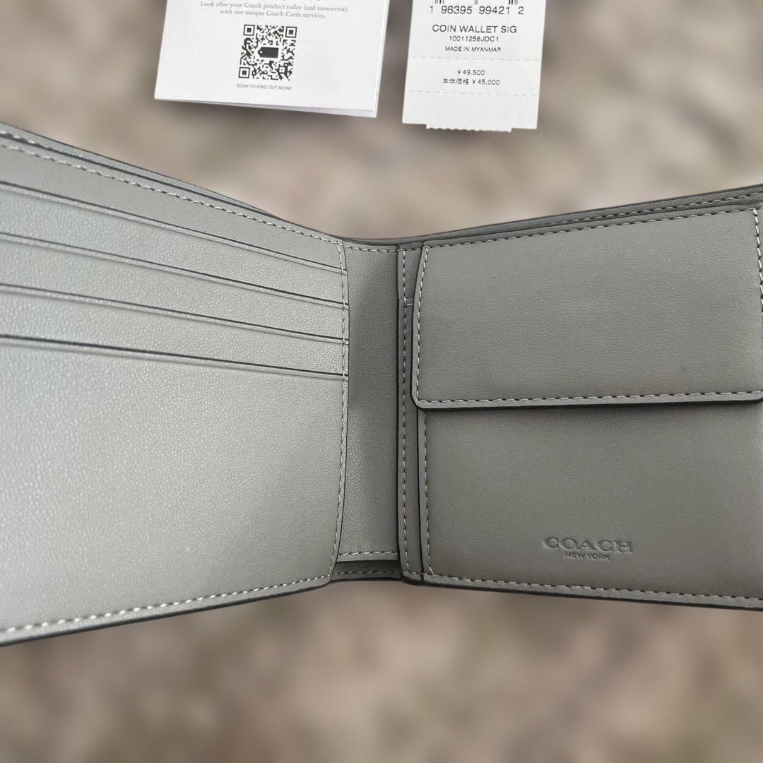 COACH 二つ折り財布 COIN WALLET SIG グレー/チャコール