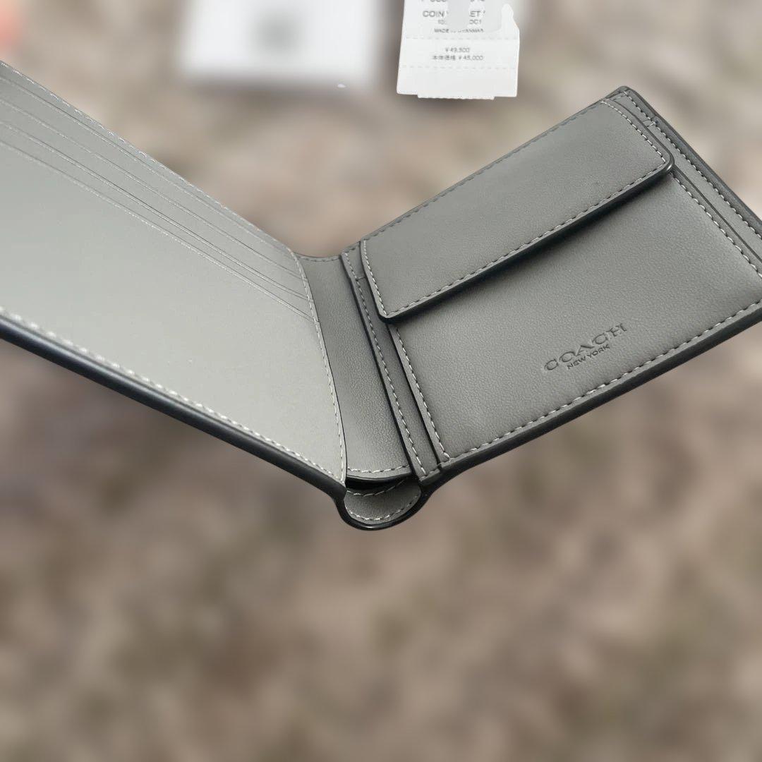 COACH 二つ折り財布 COIN WALLET SIG グレー/チャコール