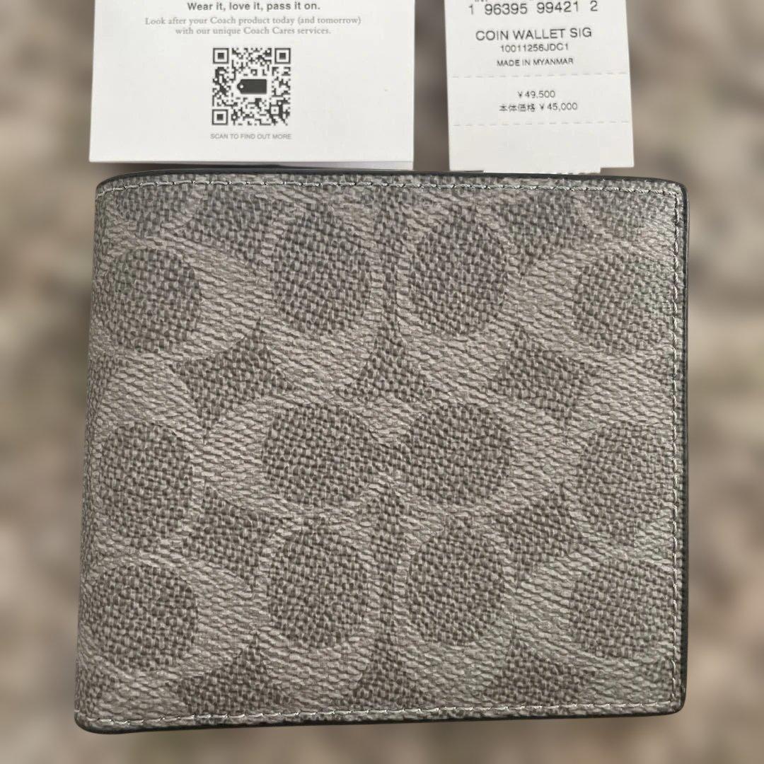 COACH 二つ折り財布 COIN WALLET SIG グレー/チャコール