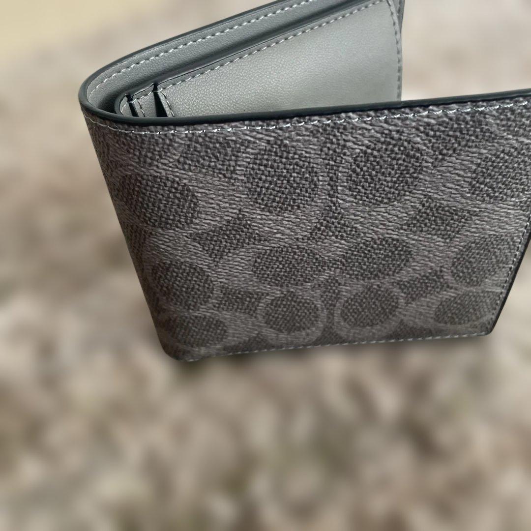 COACH 二つ折り財布 COIN WALLET SIG グレー/チャコール