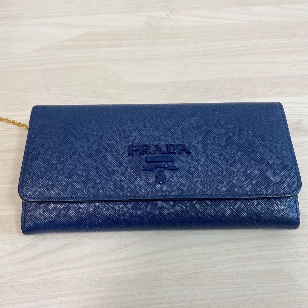週末値下げ　PRADA ネイビー 長財布 カードケース付き　正規品