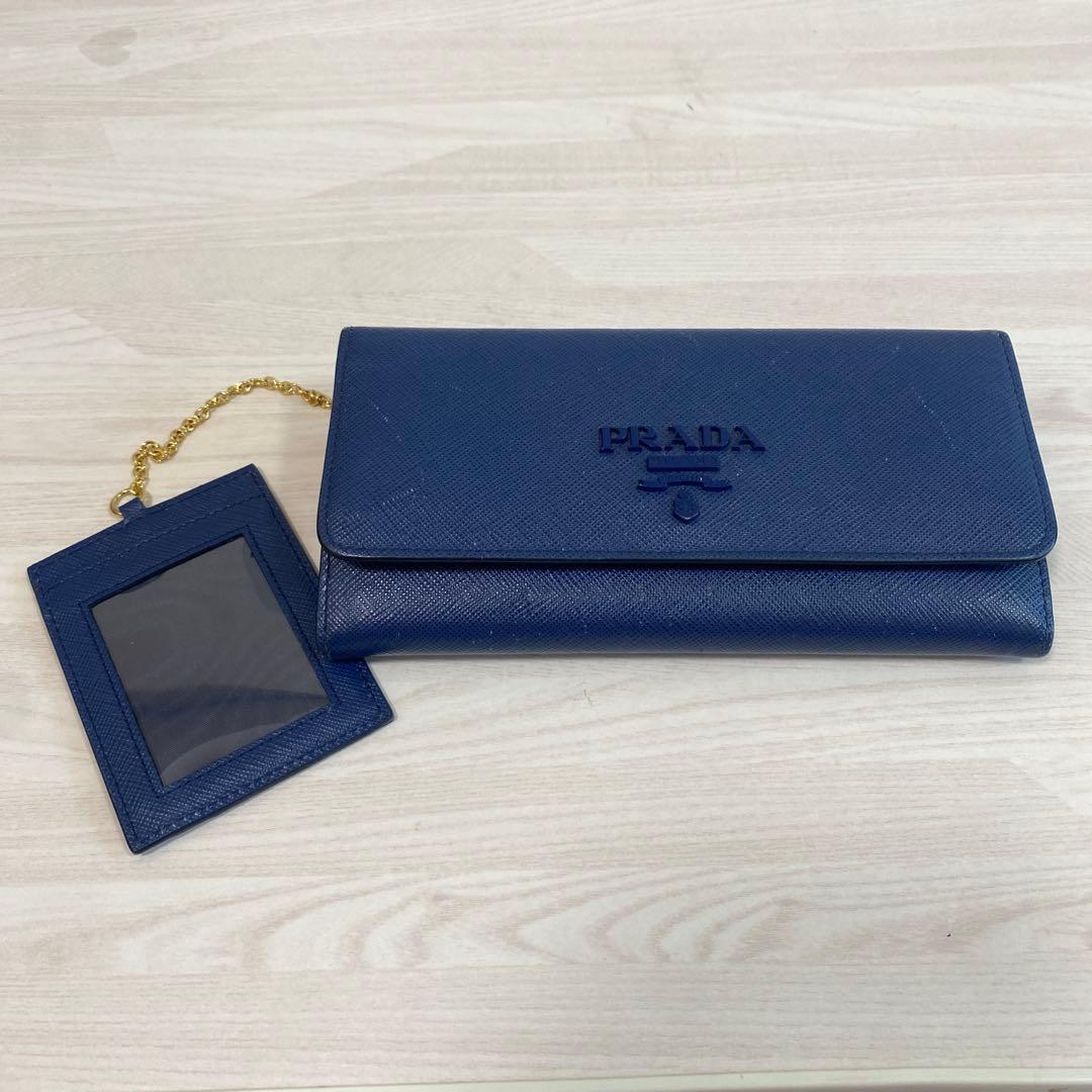 週末値下げ　PRADA ネイビー 長財布 カードケース付き　正規品
