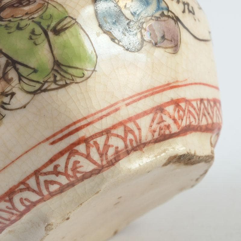 茶道具　九谷焼　古九谷　人物文　茶入　黒柿蓋　仕覆付　V　9669