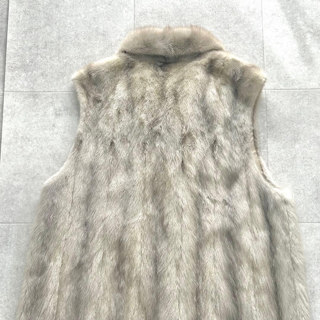 サファイアミンク ベスト リアルファー 毛皮 ジレ ロング グレージュ 13