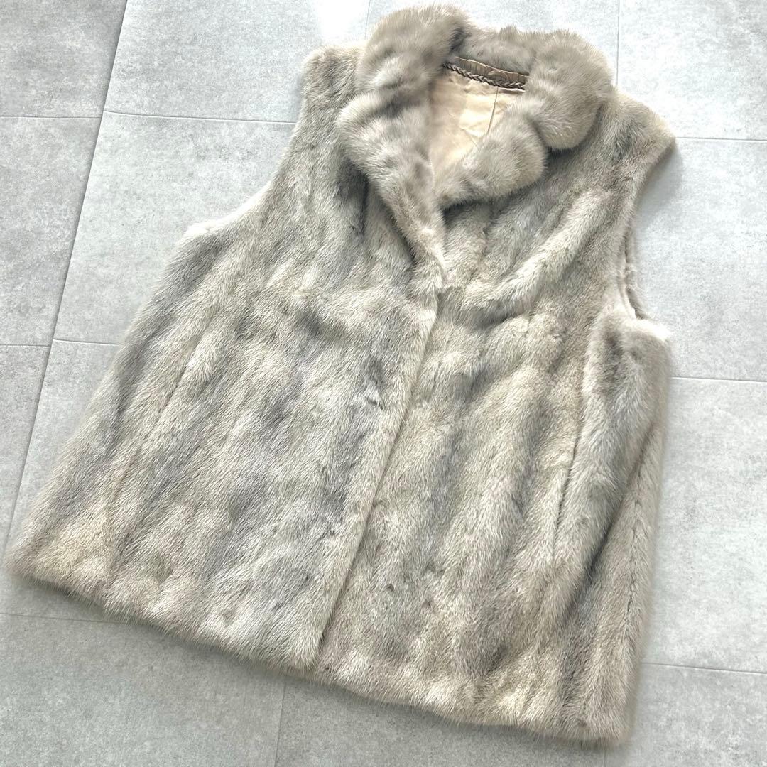 サファイアミンク ベスト リアルファー 毛皮 ジレ ロング グレージュ 13