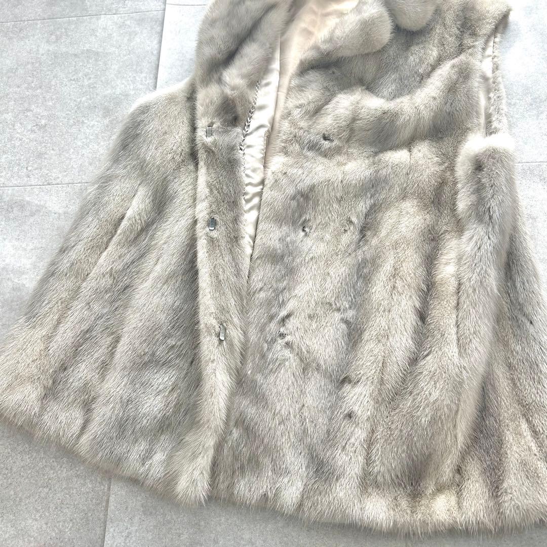 サファイアミンク ベスト リアルファー 毛皮 ジレ ロング グレージュ 13