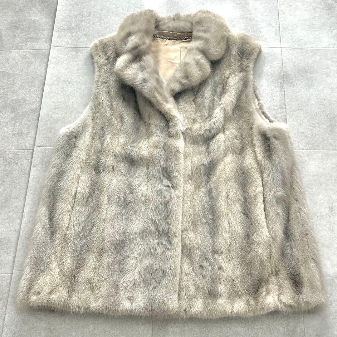 サファイアミンク ベスト リアルファー 毛皮 ジレ ロング グレージュ 13