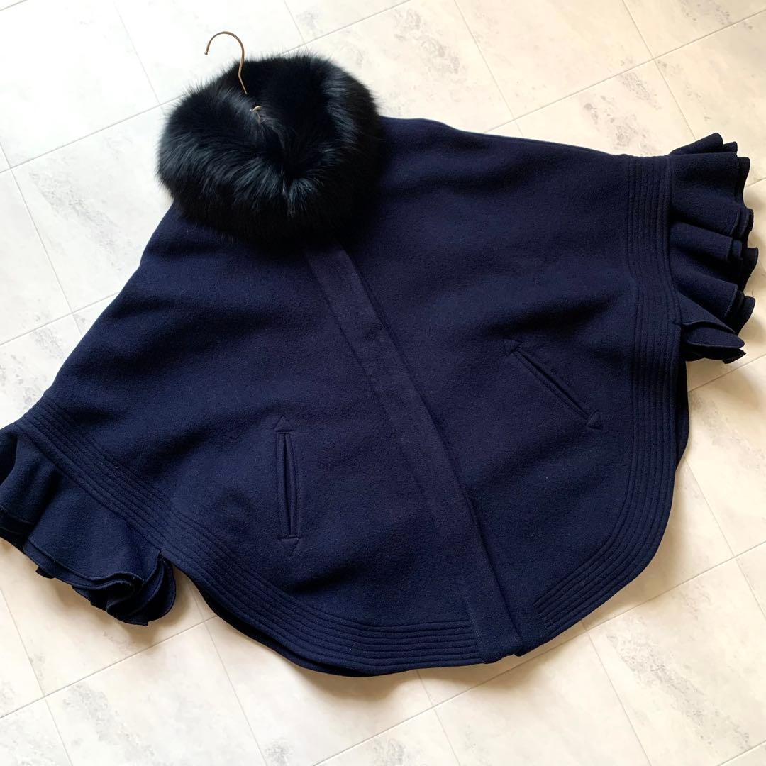 美品♡ソブ ダブルスタンダード ポンチョ アンゴラ フォックスファー 紺