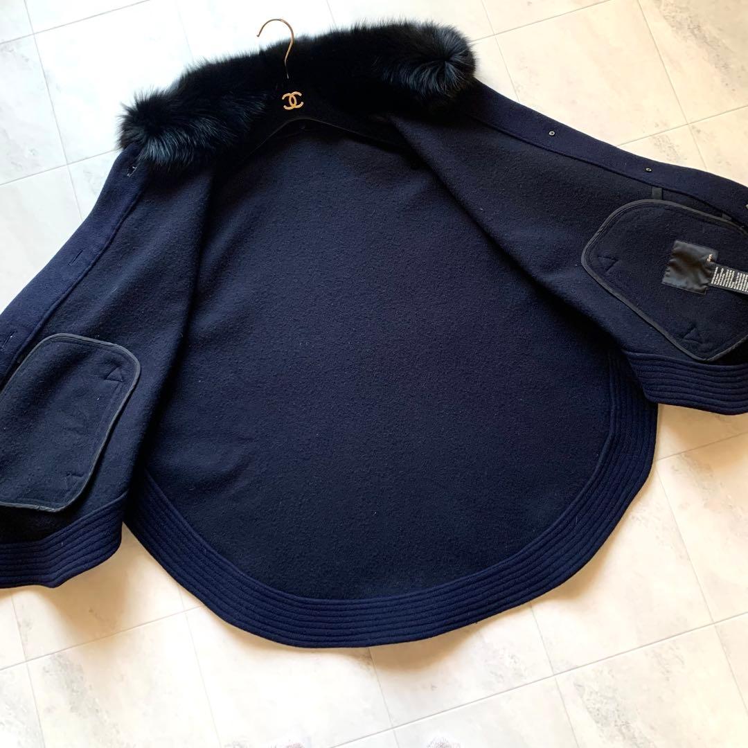 美品♡ソブ ダブルスタンダード ポンチョ アンゴラ フォックスファー 紺