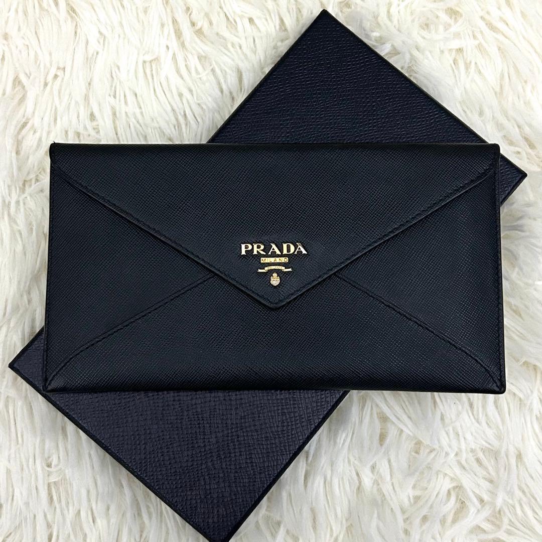 ［美品］PRADA プラダ サフィアーノレザー 長財布 ブラック