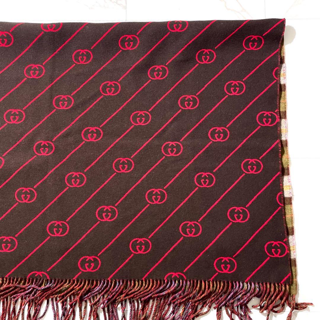 極美品✨GUCCI ポンチョ風ブランケット　リバーシブル　GG柄　チェック