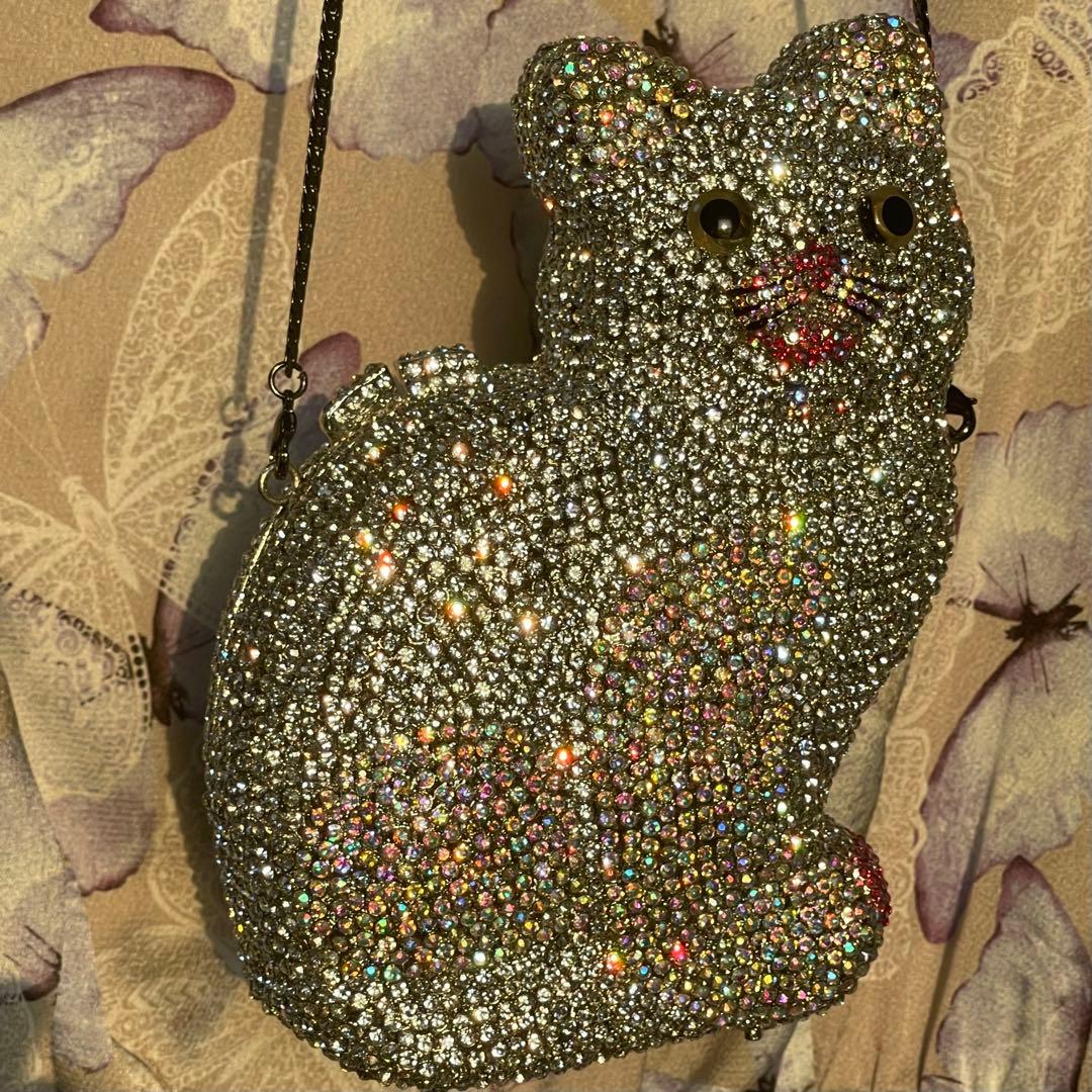 ネコ型 猫型 ダイカット ラインストーン バッグ 鞄 キラキラ パーティー 豪華