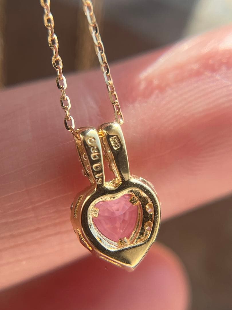 新品K18YGピンクサファイア0.3ctダイヤモンドペンダントネックレス