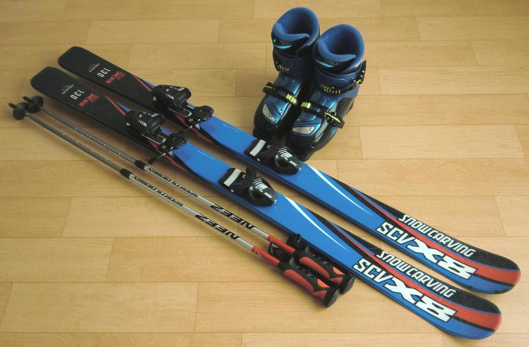 ■■送料無料■CARVING■子供用スキー4点セット■板130/靴23■