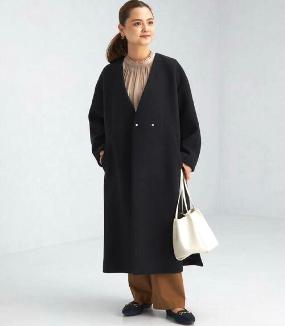 新品 PLST ウールモッサ カラーレスコート M ブラック