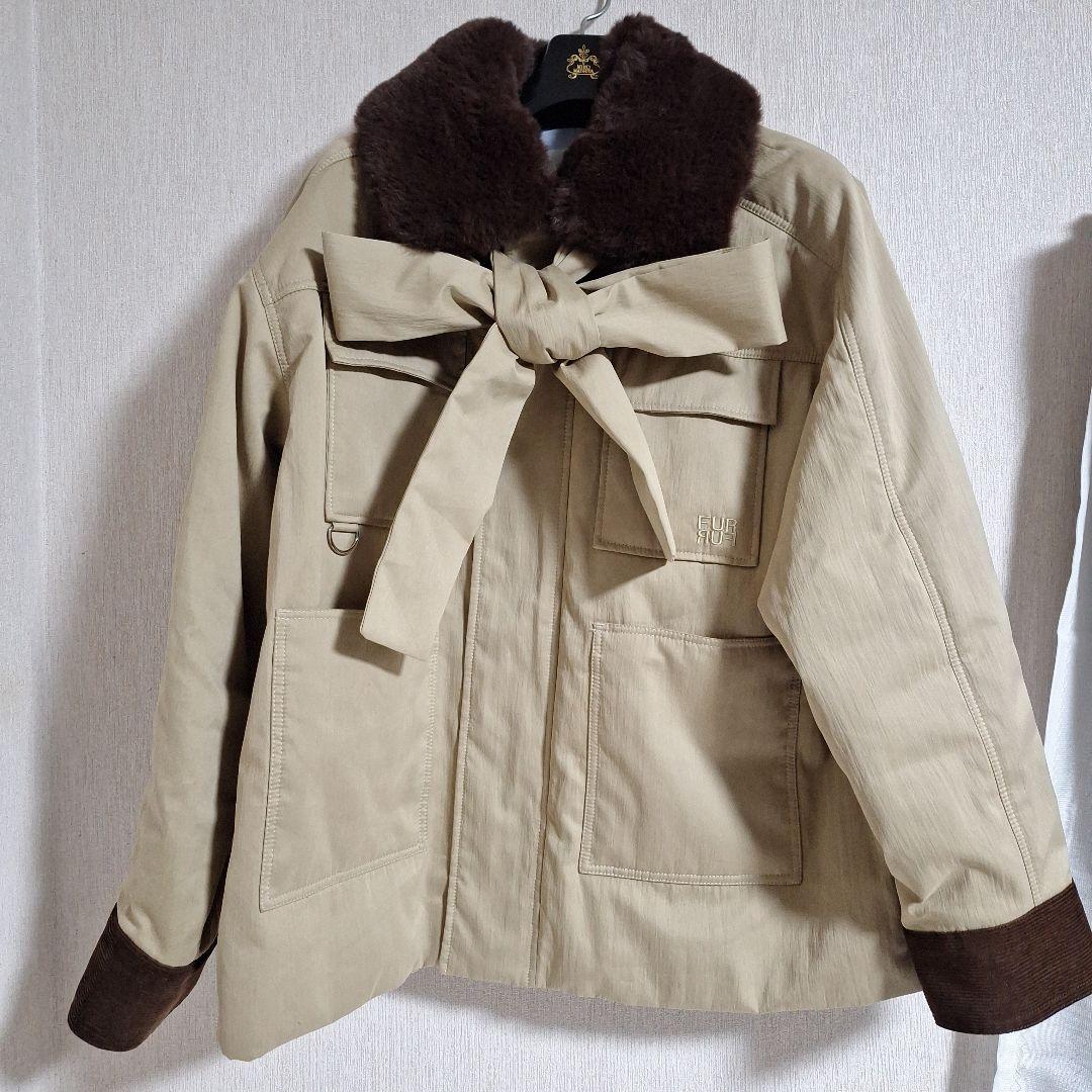 今期 新作 FUR FUR パデットボウタイワークブルゾン BEG ブルゾン