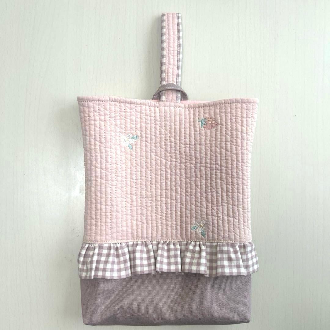 入園入学3点セット　【いちごピンクヌビ×くすみピンクチェック】　女の子