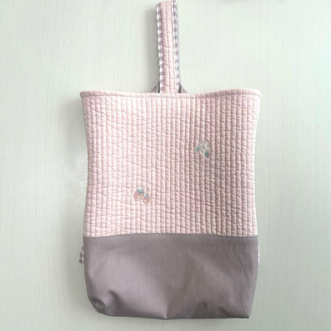 入園入学3点セット　【いちごピンクヌビ×くすみピンクチェック】　女の子