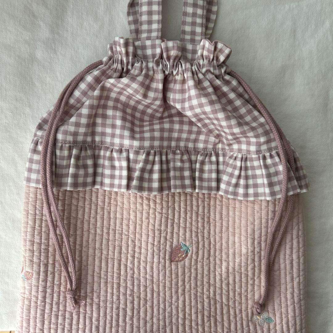 入園入学3点セット　【いちごピンクヌビ×くすみピンクチェック】　女の子