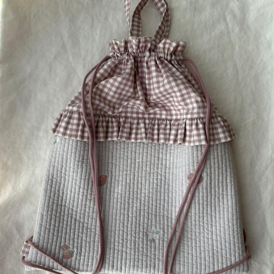 入園入学3点セット　【いちごピンクヌビ×くすみピンクチェック】　女の子