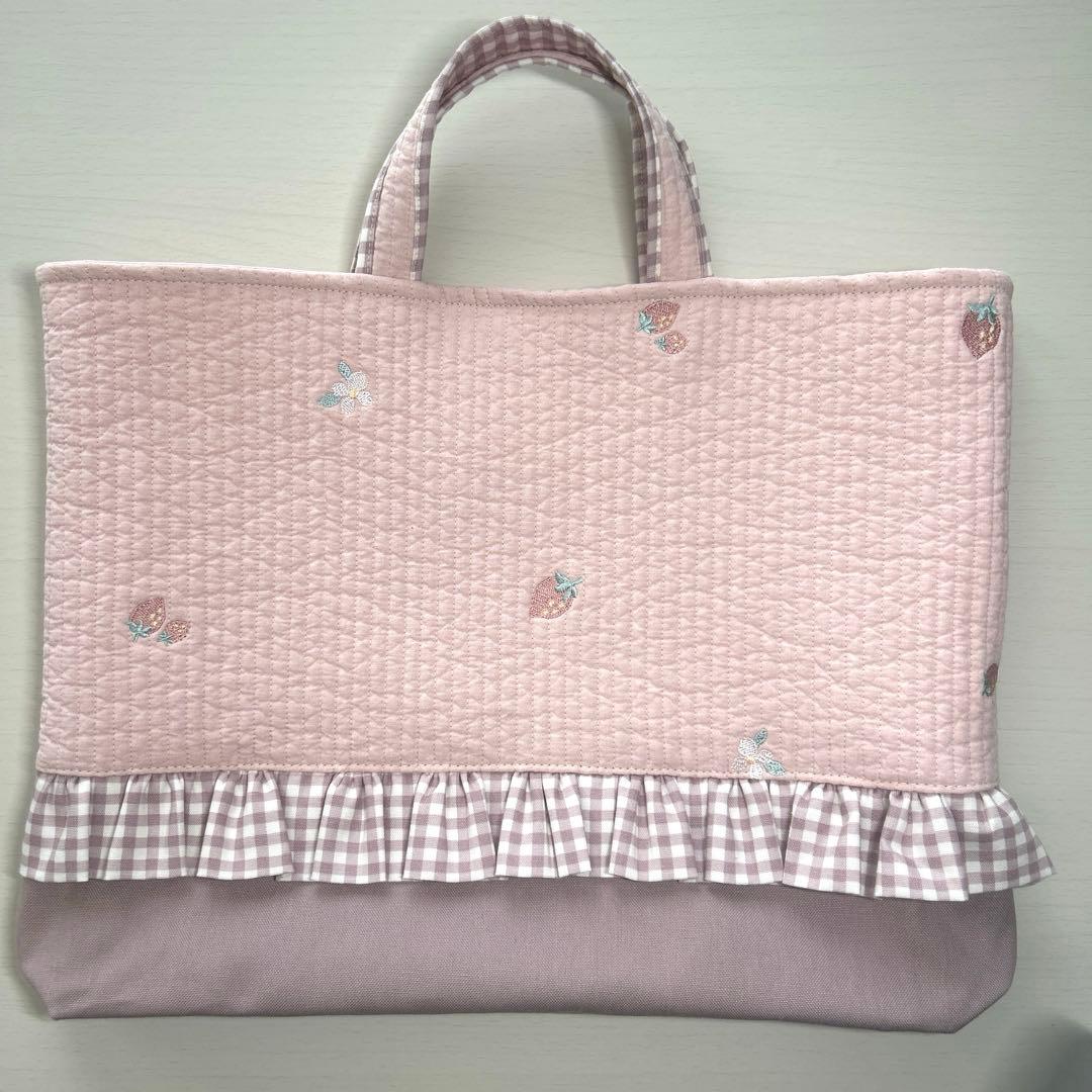 入園入学3点セット　【いちごピンクヌビ×くすみピンクチェック】　女の子