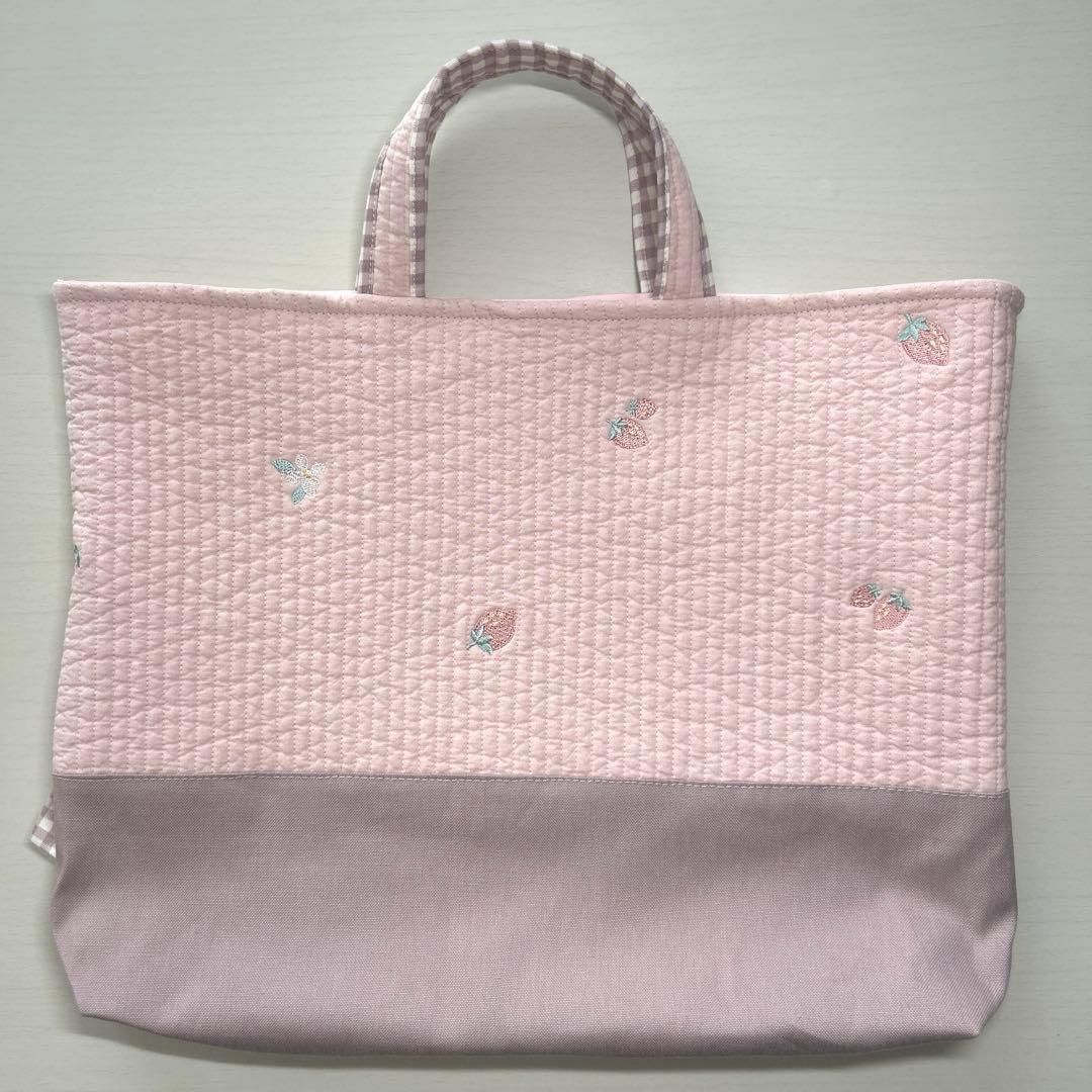 入園入学3点セット　【いちごピンクヌビ×くすみピンクチェック】　女の子