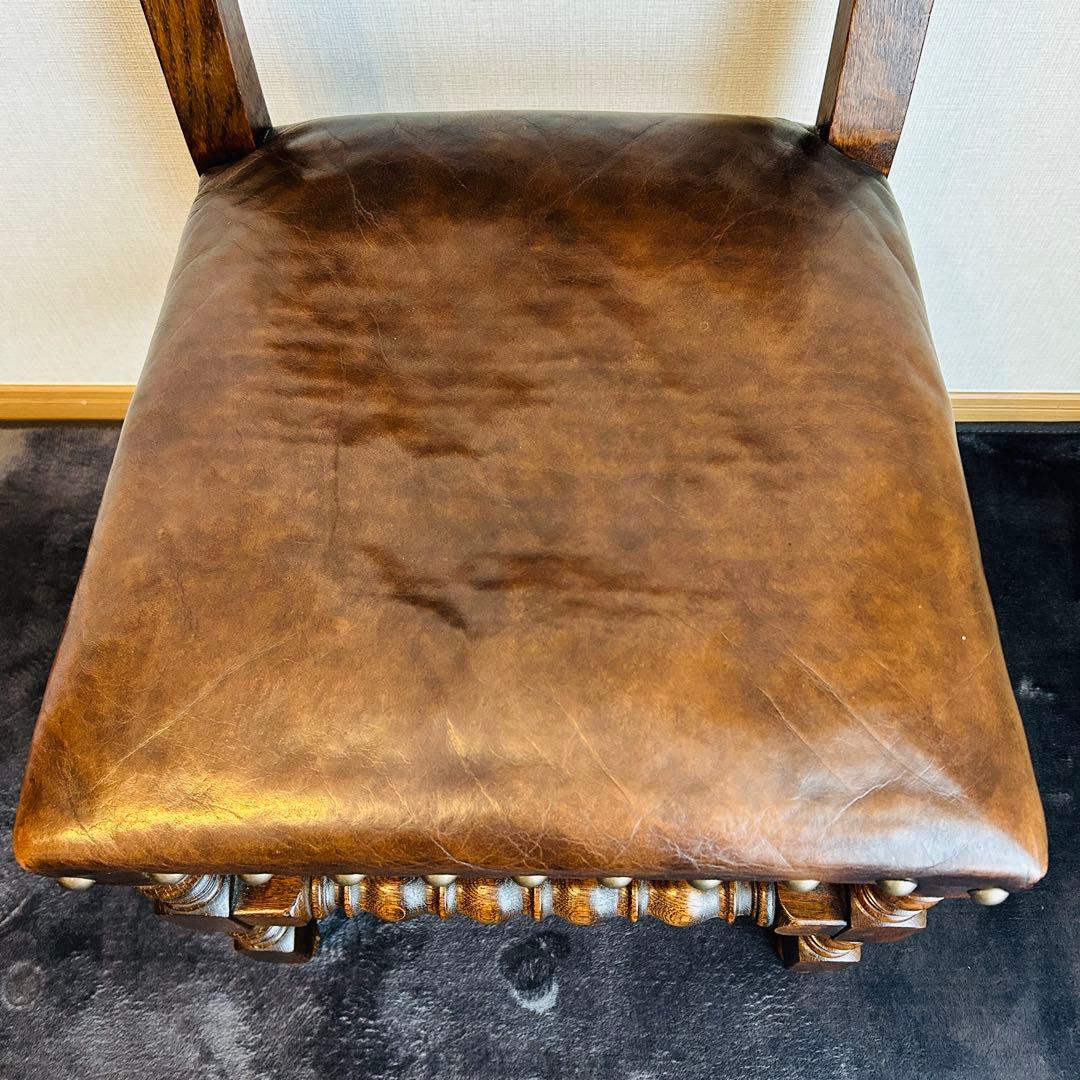 アンティーク 木製 革張り ダイニングチェア