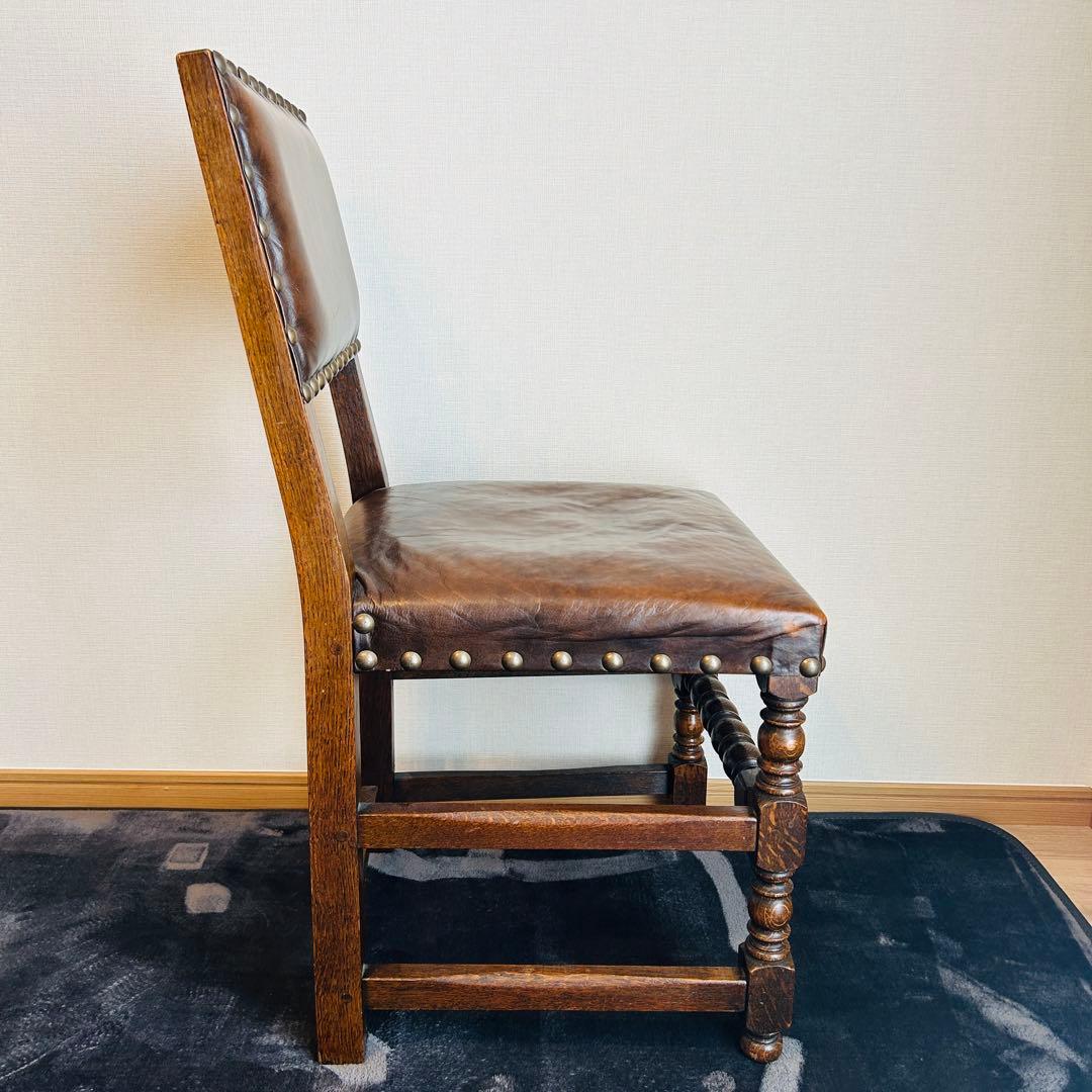 アンティーク 木製 革張り ダイニングチェア