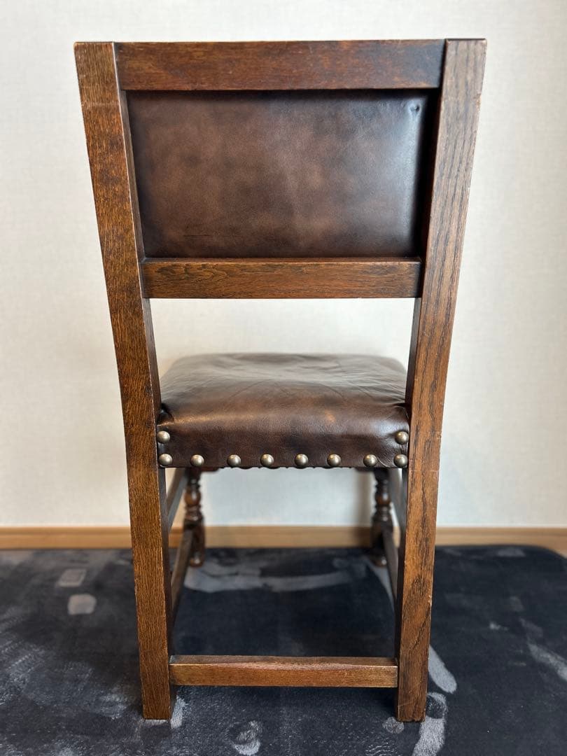 アンティーク 木製 革張り ダイニングチェア