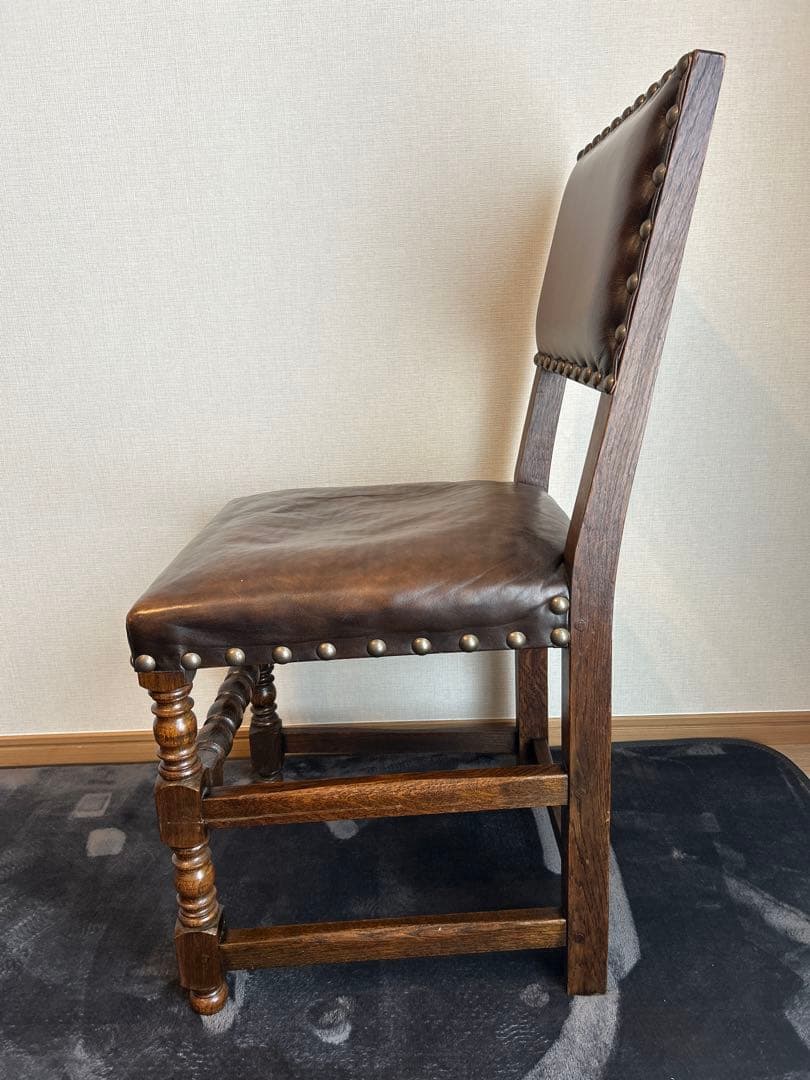 アンティーク 木製 革張り ダイニングチェア