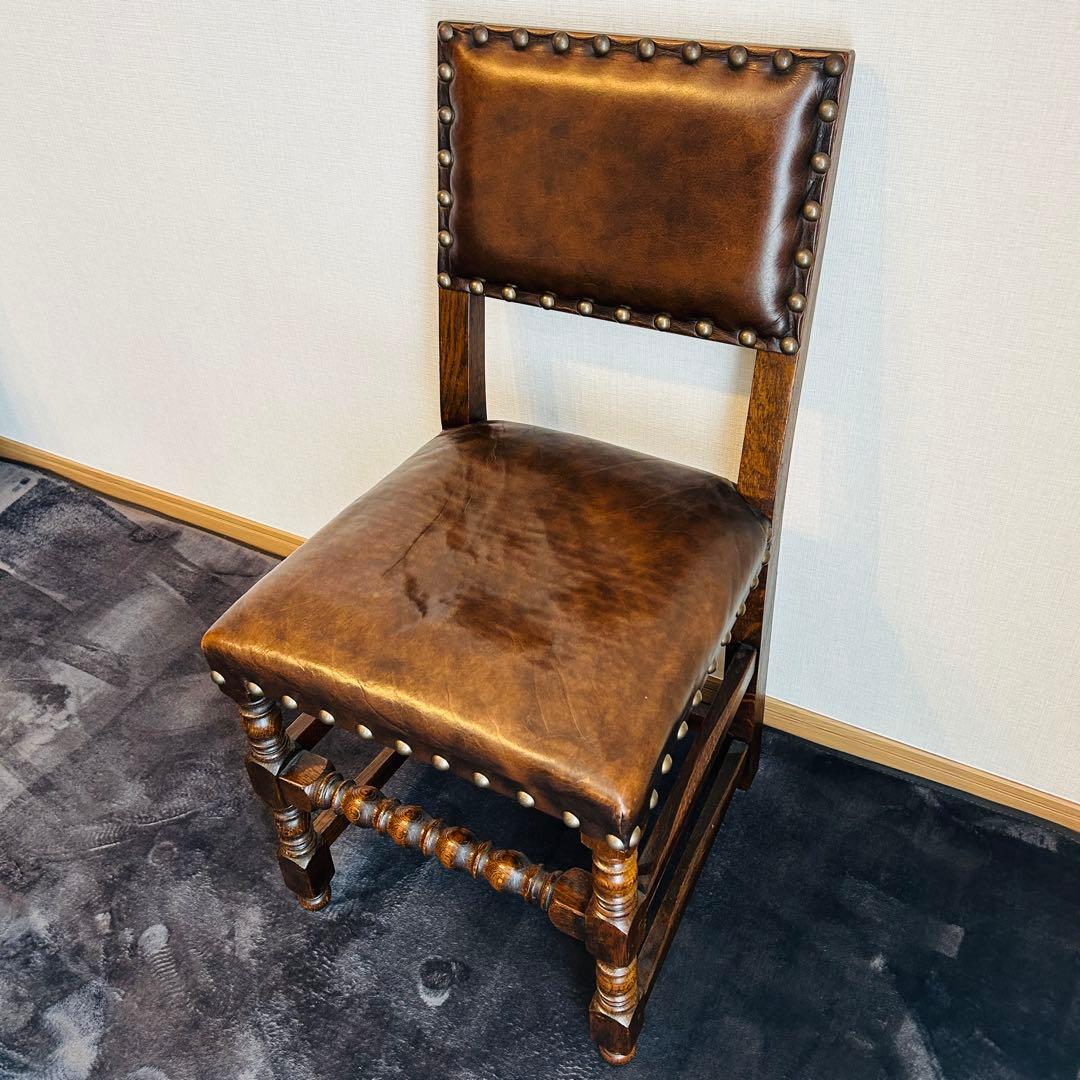 アンティーク 木製 革張り ダイニングチェア