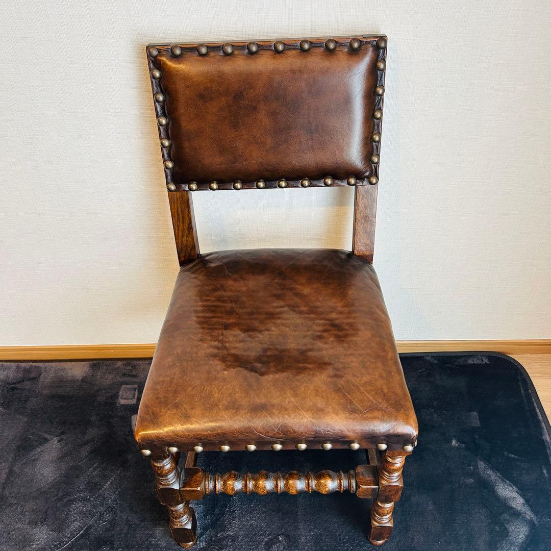 アンティーク 木製 革張り ダイニングチェア