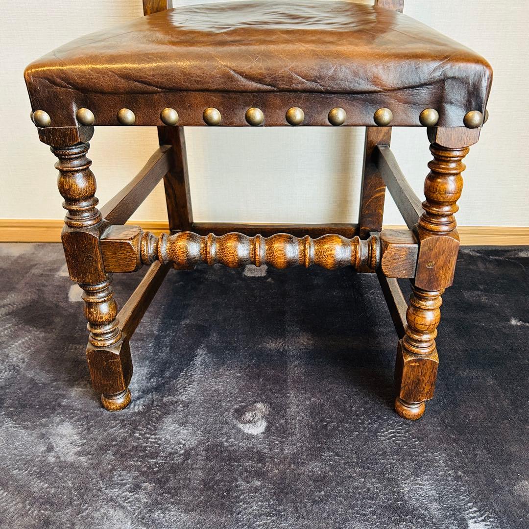 アンティーク 木製 革張り ダイニングチェア