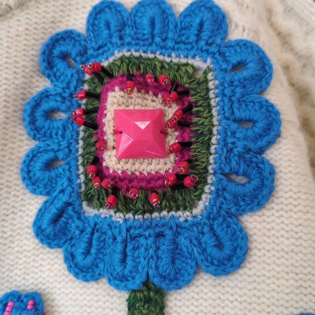 専用です。 アルベロベロ♥️ぶたさん花ビジュ刺繍 ウールロングカーディガン