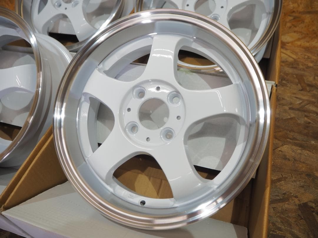 新品 4枚 深リム 逆ゾリ 5本スポーク5.5J ホワイト 軽四ツライチカスタム