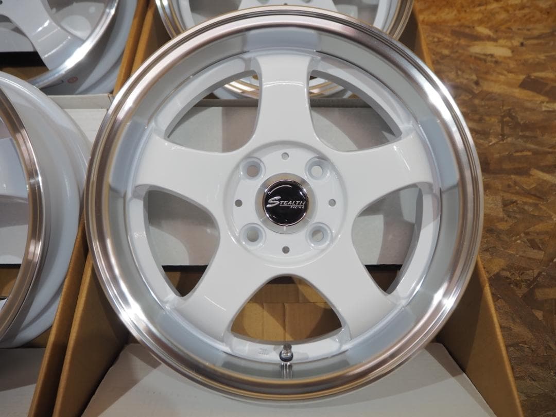 新品 4枚 深リム 逆ゾリ 5本スポーク5.5J ホワイト 軽四ツライチカスタム