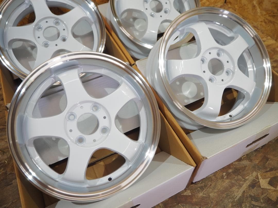 新品 4枚 深リム 逆ゾリ 5本スポーク5.5J ホワイト 軽四ツライチカスタム