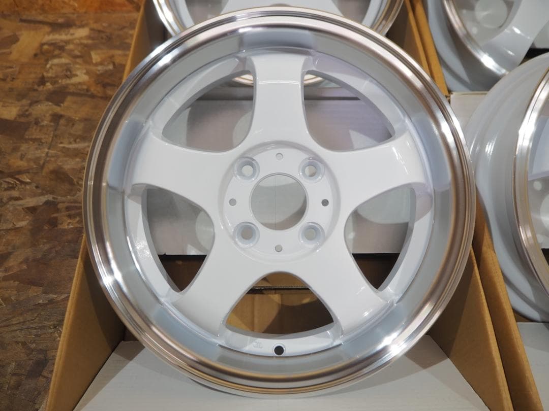 新品 4枚 深リム 逆ゾリ 5本スポーク5.5J ホワイト 軽四ツライチカスタム