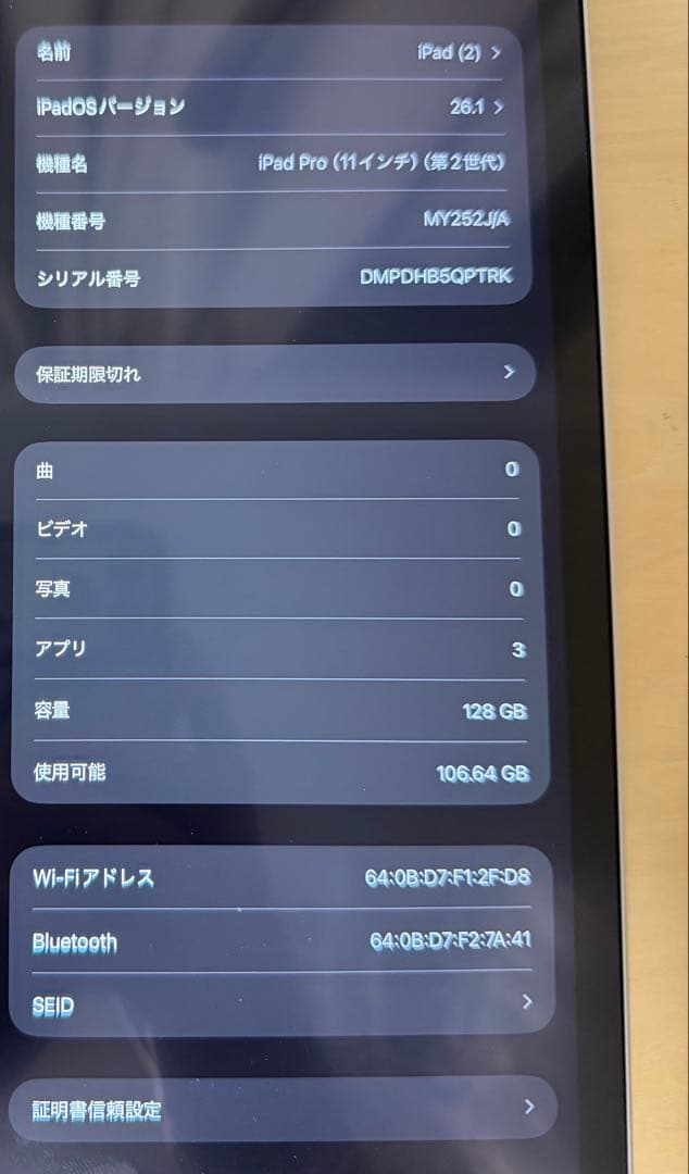 iPad Pro (11インチ) 第2世代 128GB