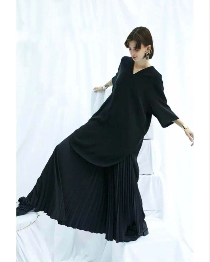 エンフォルド ダブルサテンロングチュニック ダークネイビー 36 2020AW