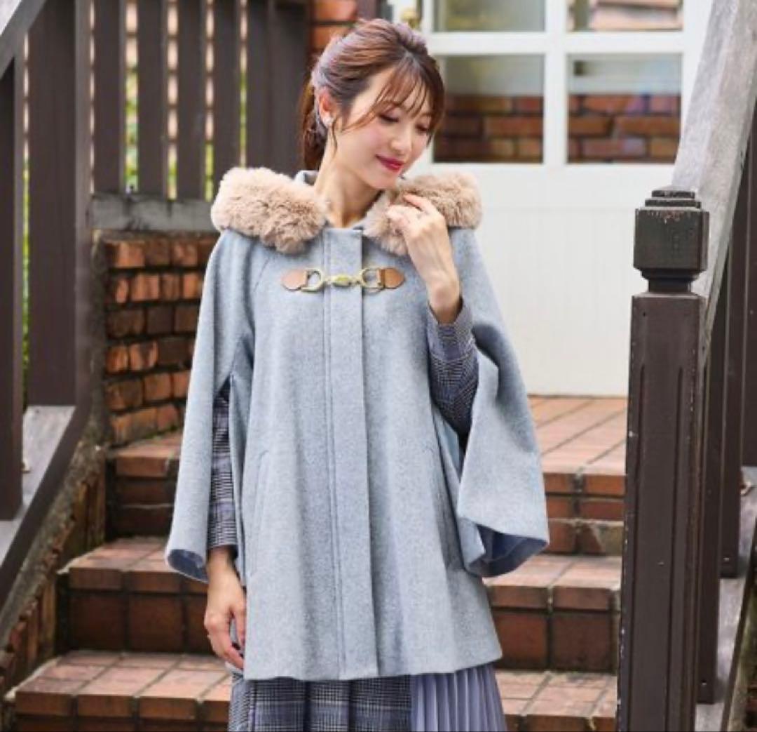 【大きいサイズ】ローズティアラ　ポンチョコート　チャコール　46サイズ　完売