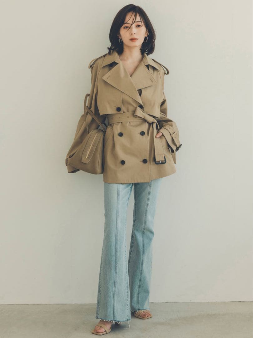 【美品】anuans ハーフオーバートレンチコート Sサイズ